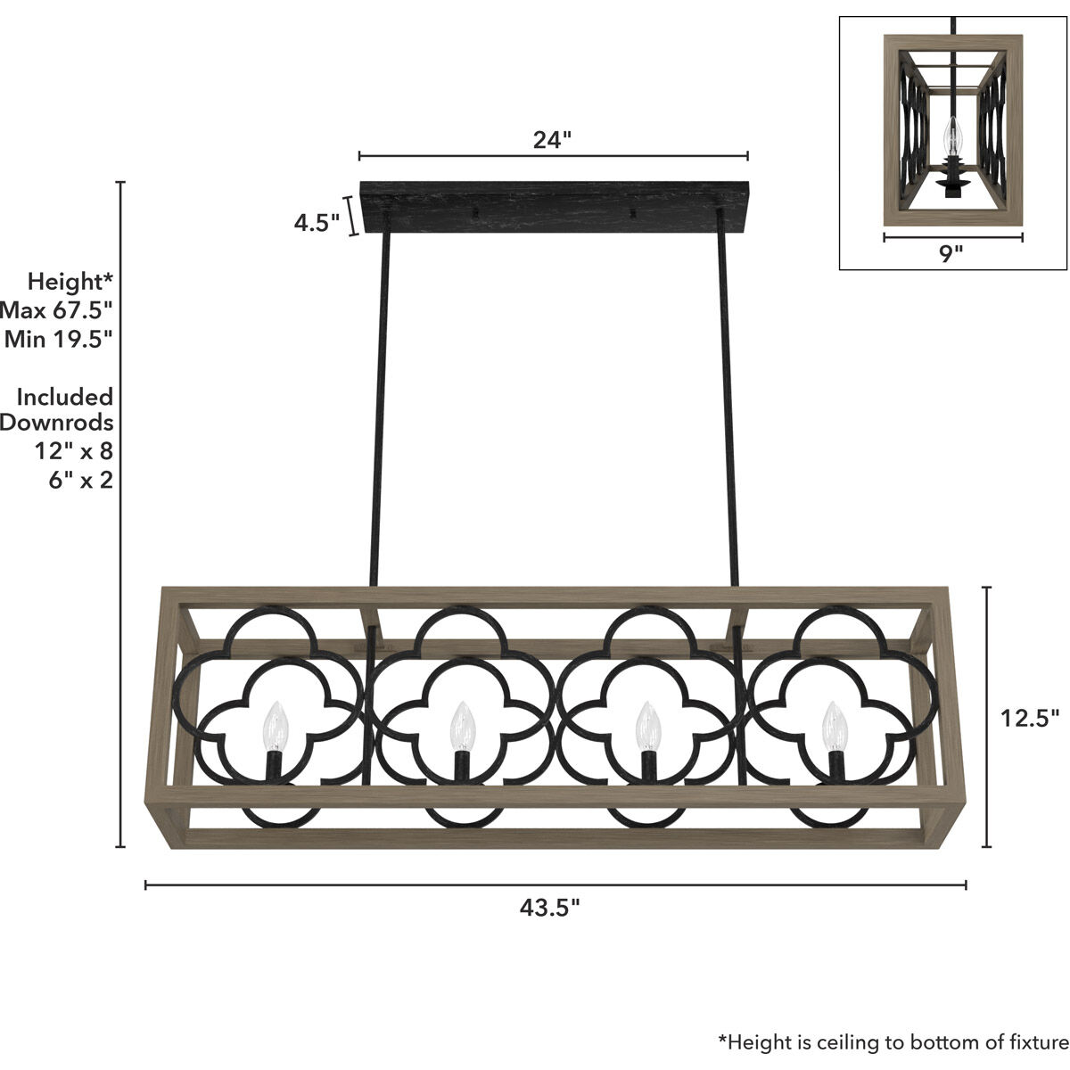 Gablecrest 4 Light 44 inch French Oak Linear Chandelier Ceiling Light