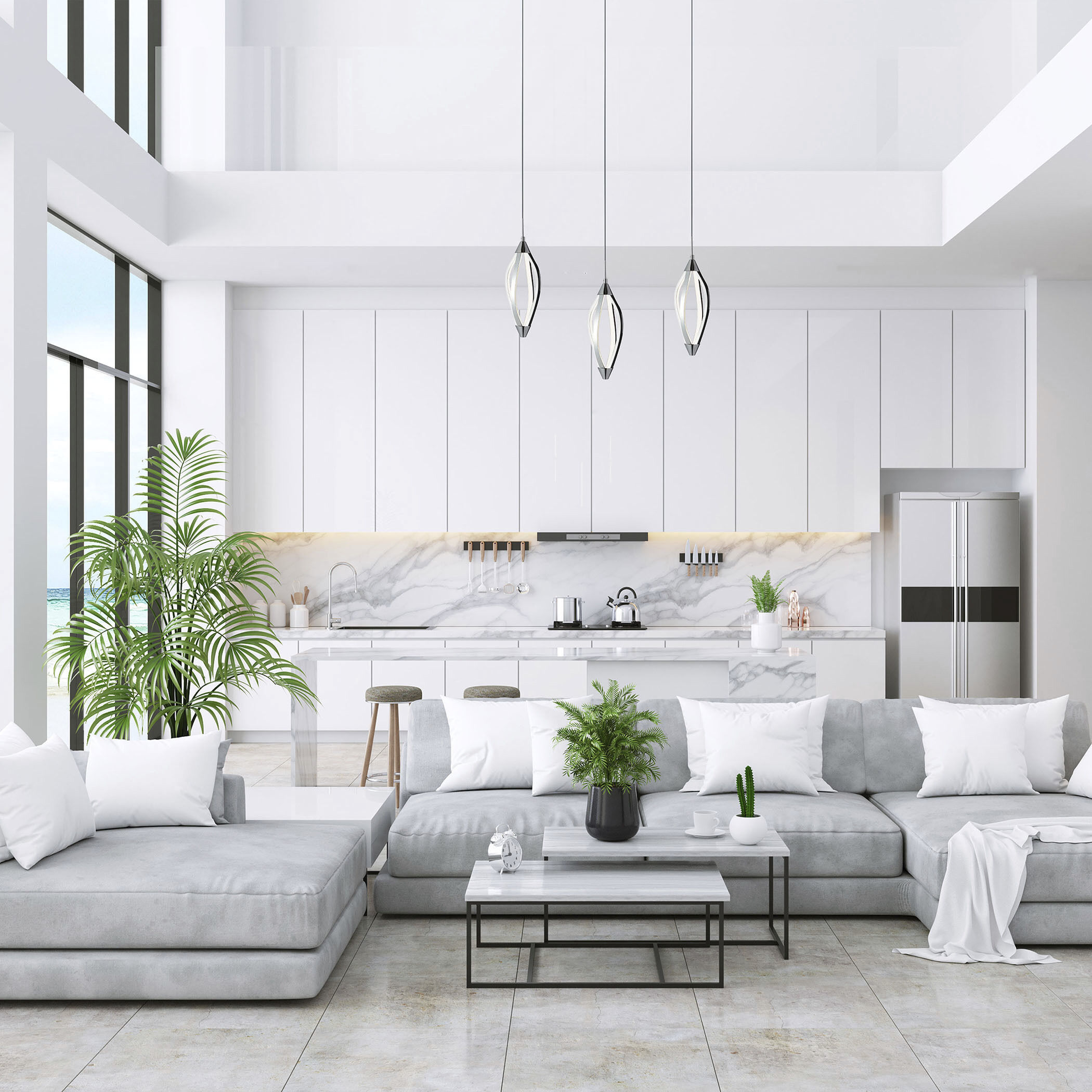 Selene LED 5 inch Polished Chrome Pendant Ceiling Light, Swooped Arms