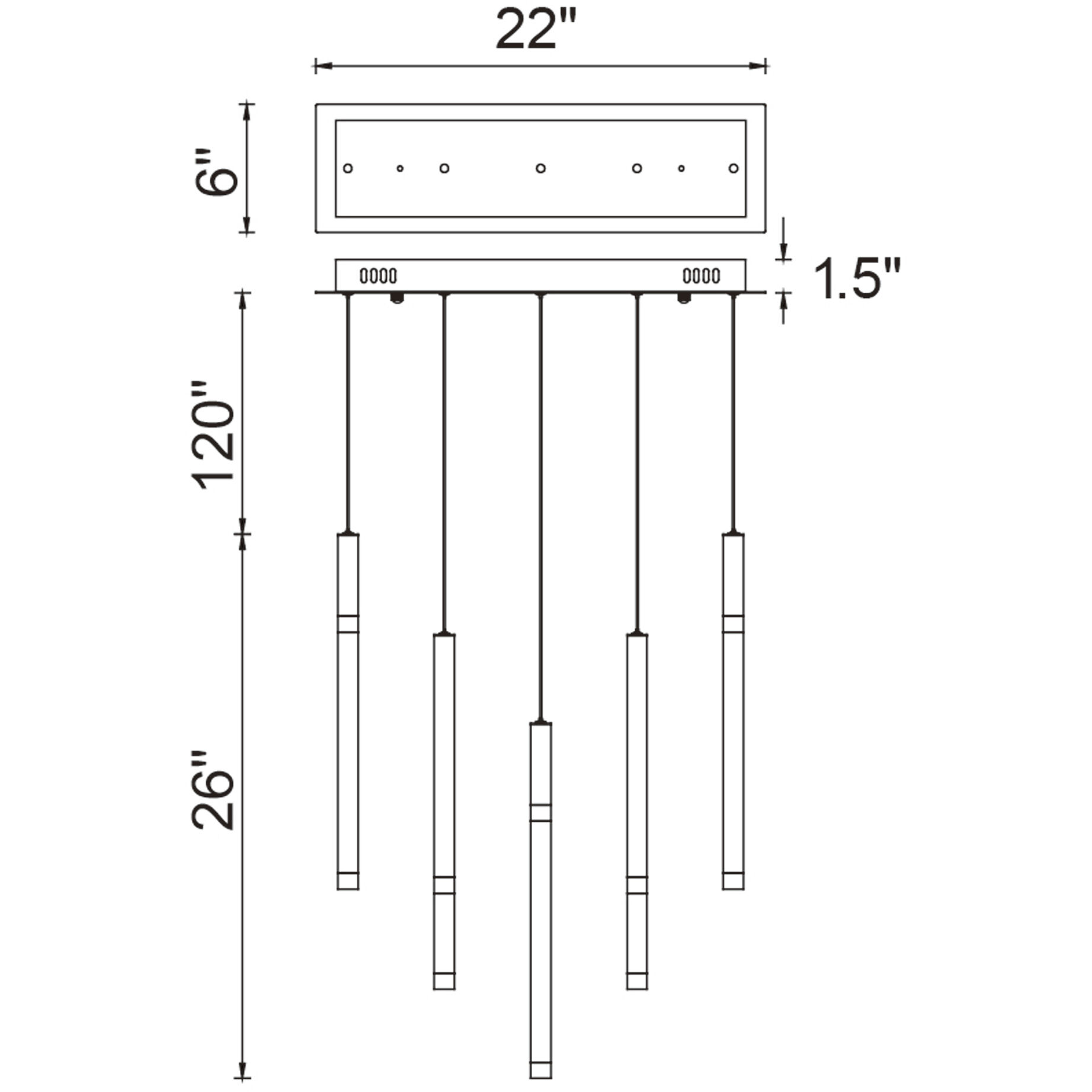 Flute LED 6 inch Black Chandelier Ceiling Light