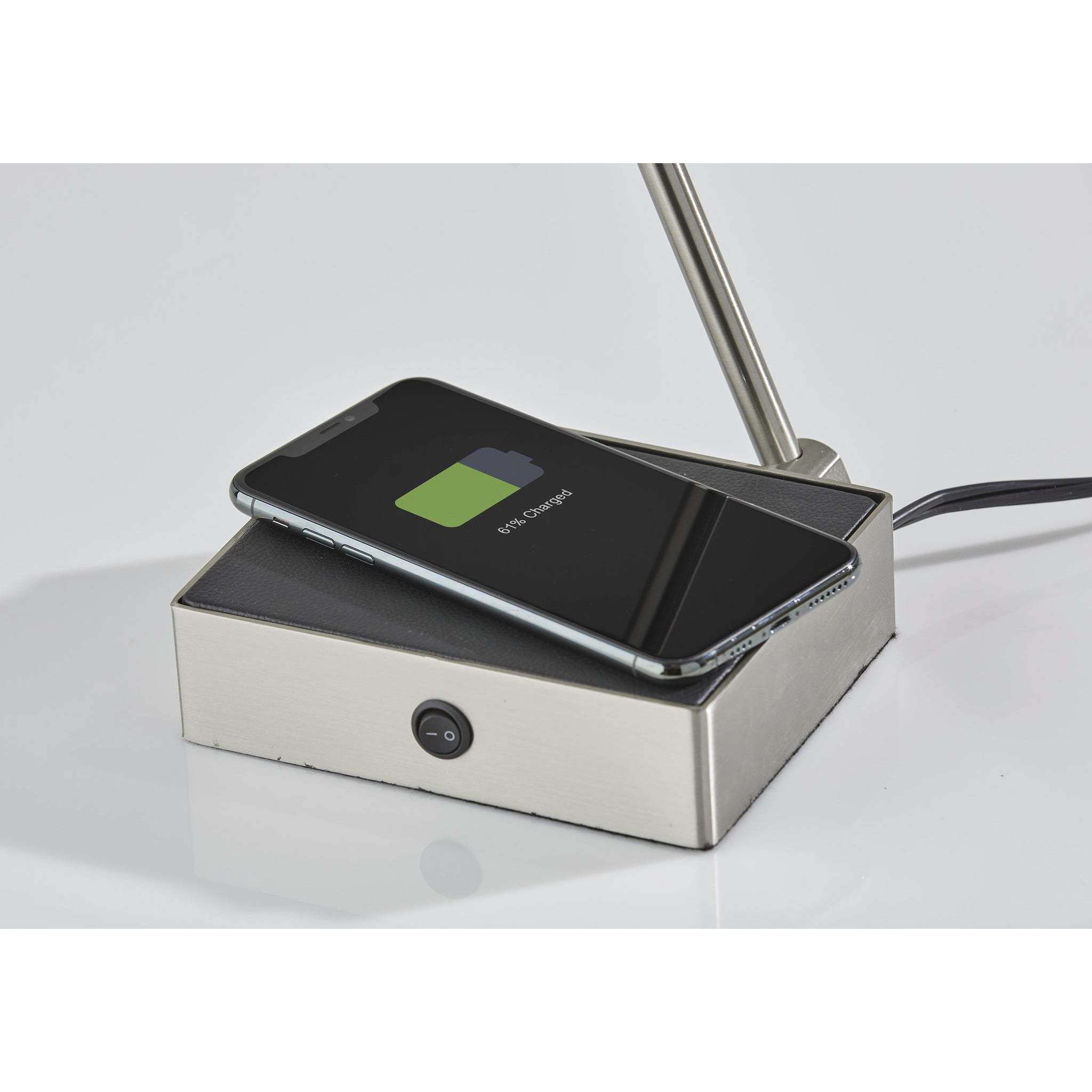 Sawyer 17 inch 7.00 watt Brushed steel with black leather Wireless Charging Desk Lamp Portable Light, with AdessoCharge