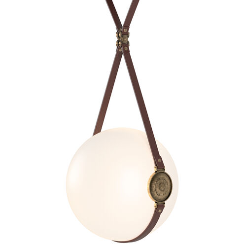 Derby LED 14.9 inch Black and Antique Brass Pendant Ceiling Light in Leather British Brown/Non-Branded Plate, Black/Antique Brass, Large