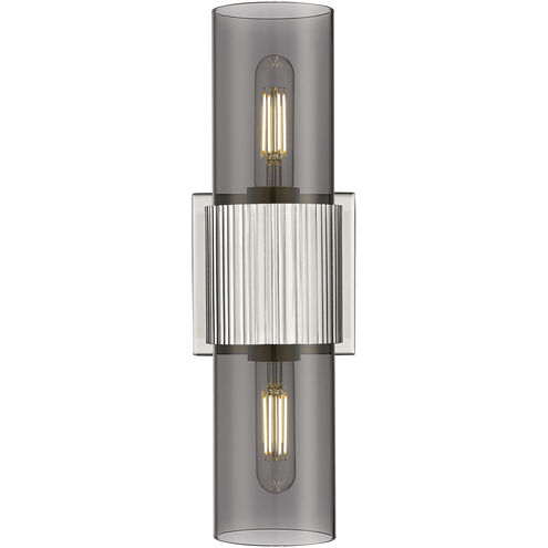 Bolivar 2 Light 4 inch Satin Nickel Bath Vanity Light Wall Light in Plated Smoke Glass