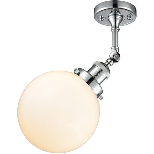 Franklin Restoration Large Beacon LED 8 inch Polished Chrome Semi-Flush Mount Ceiling Light in Matte White Glass, Franklin Restoration