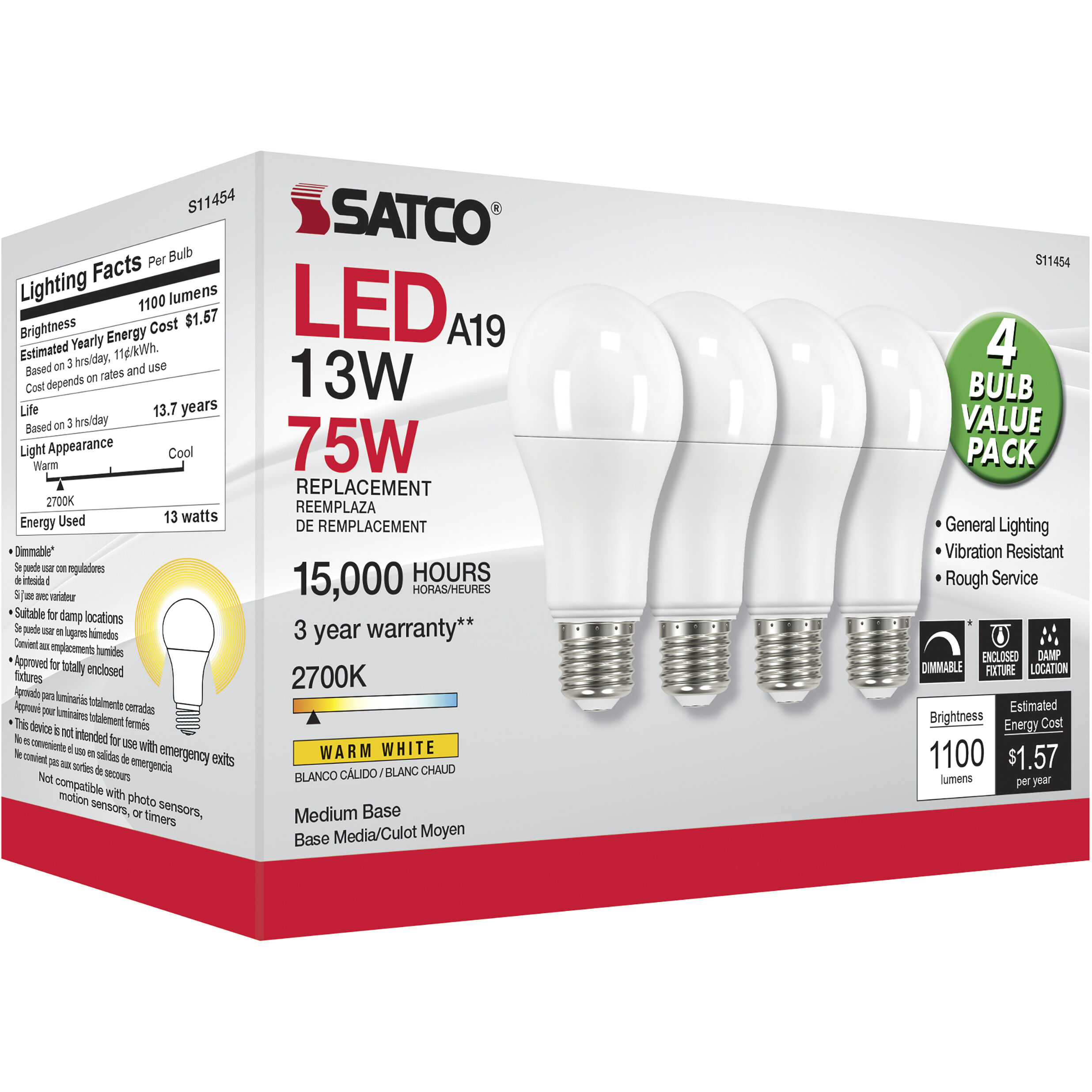 Lumos LED Medium Type A 13.00 watt 2700K Light Bulb