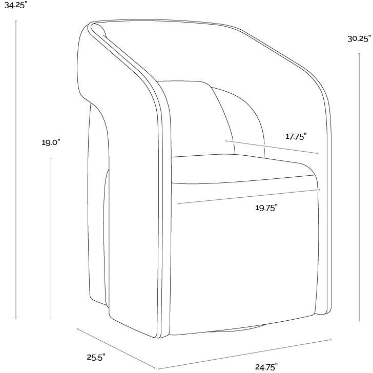 Kendrick Abbington Black Wheeled Dining Armchair, Wheeled