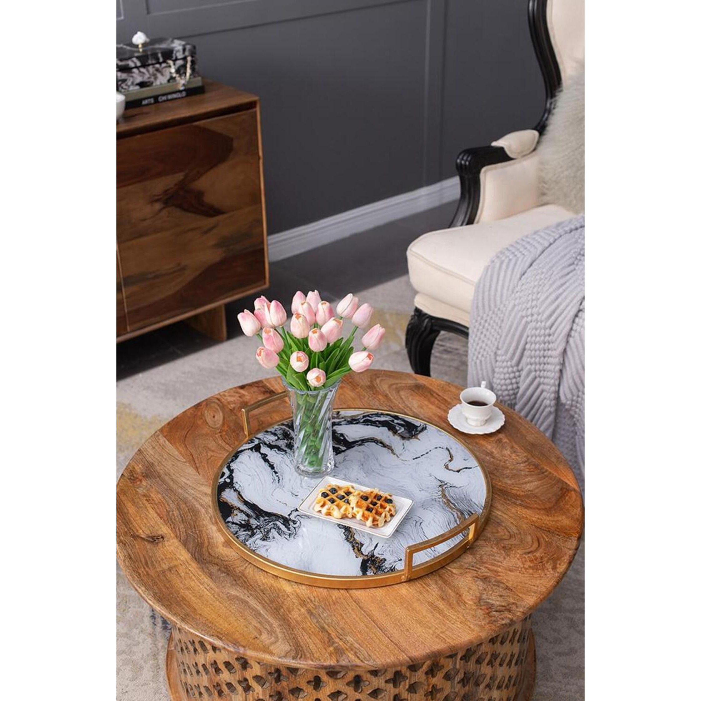 Anita Gold and Black Tray, Set of 2