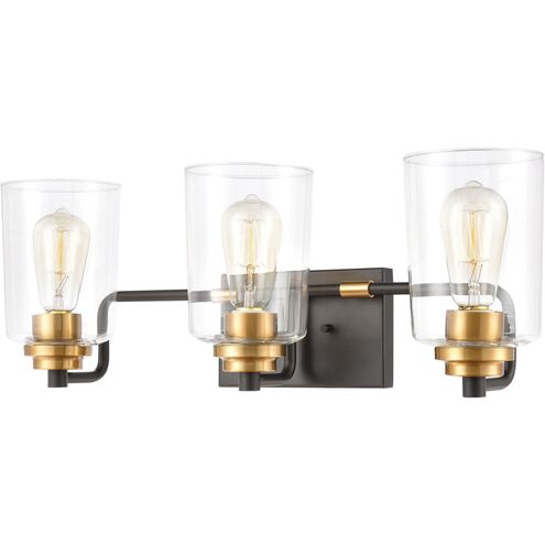 Robins 3 Light 23 inch Matte Black with Brushed Brass Vanity Light Wall Light