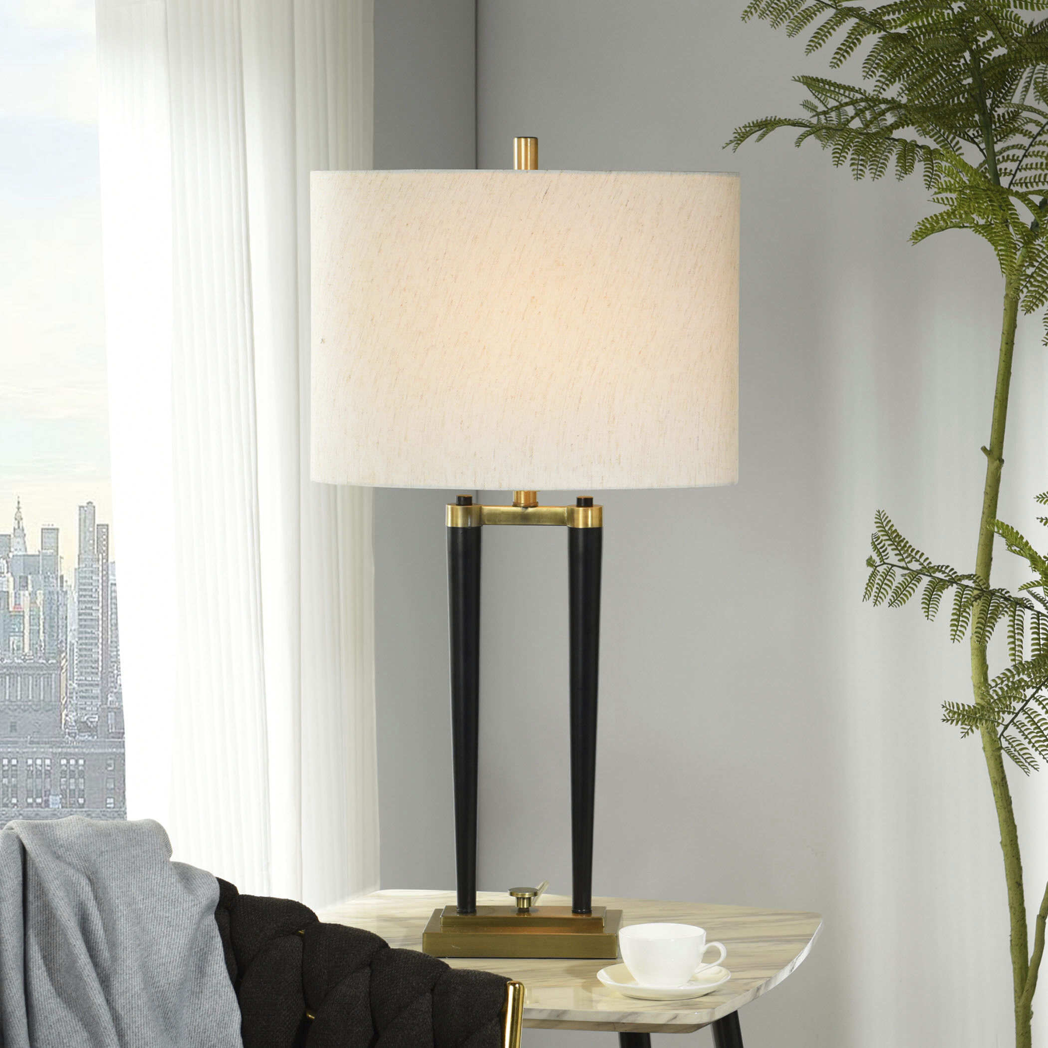 Black Deco 33 inch 60.00 watt Brushed Brass Table Lamp Portable Light