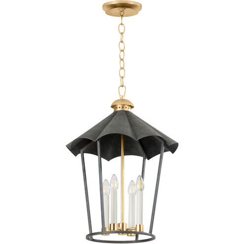 Wildomar 4 Light 17.5 inch Vintage Gold Leaf and French Iron Indoor Lantern Ceiling Light