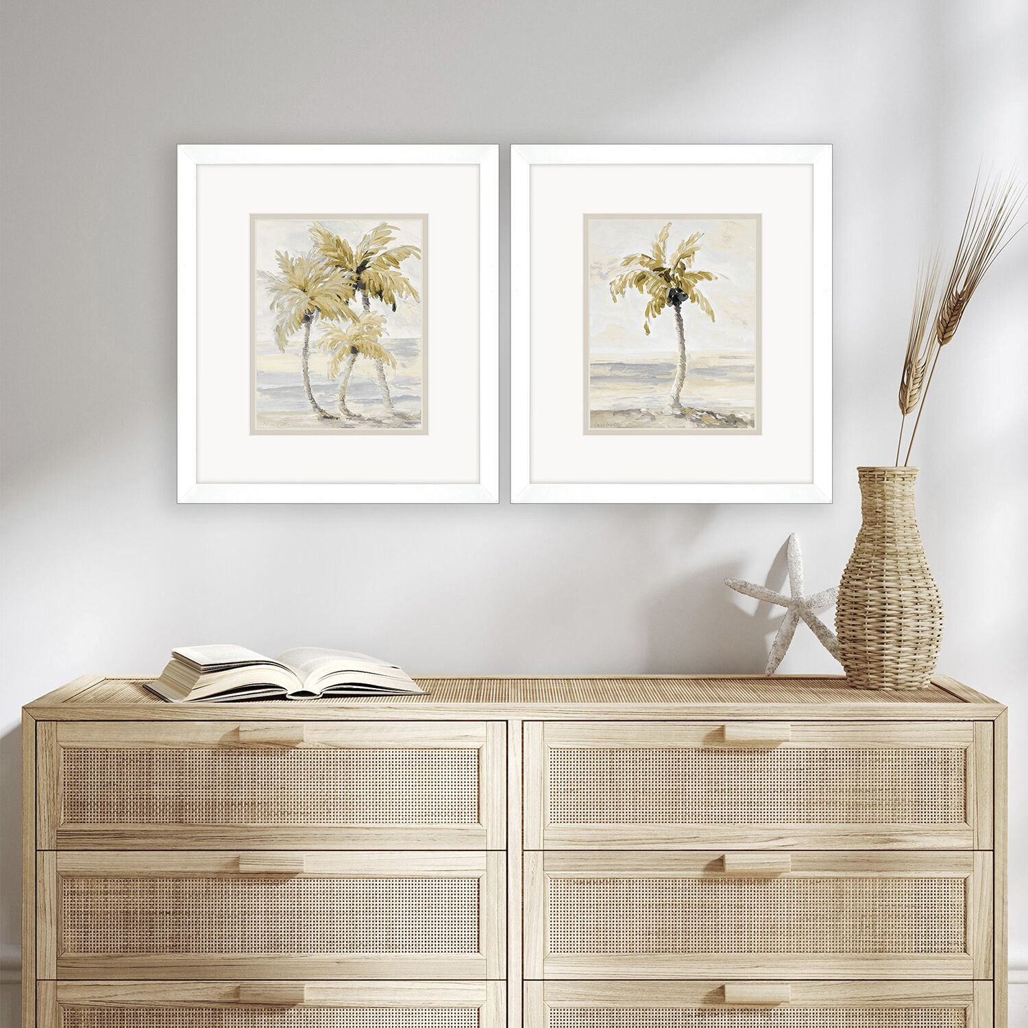 Gold Palm in Paradise Beige and Gray and Neutral Framed Art, Propac