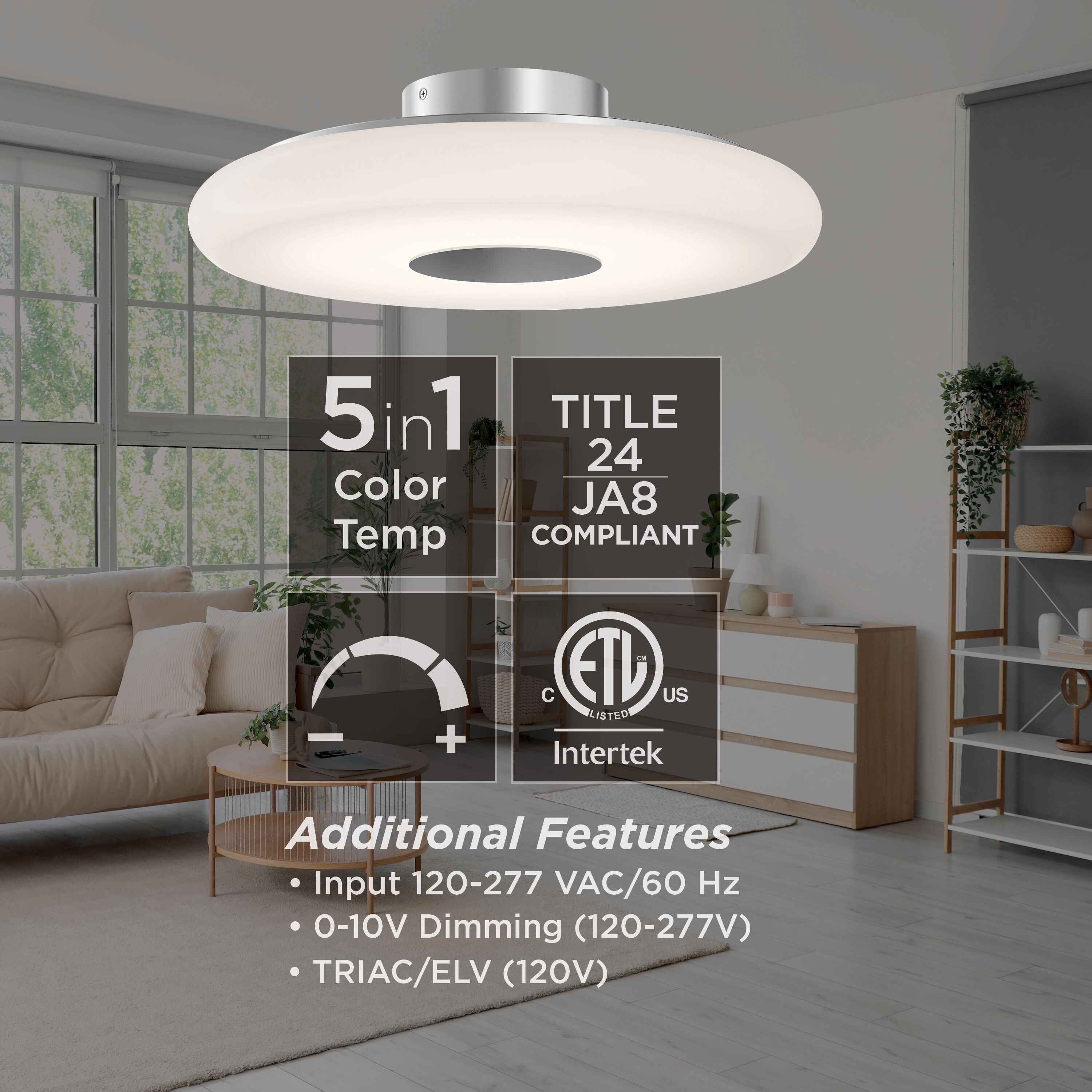 June LED 18 inch Satin Nickel Semi-Flush Mount Ceiling Light