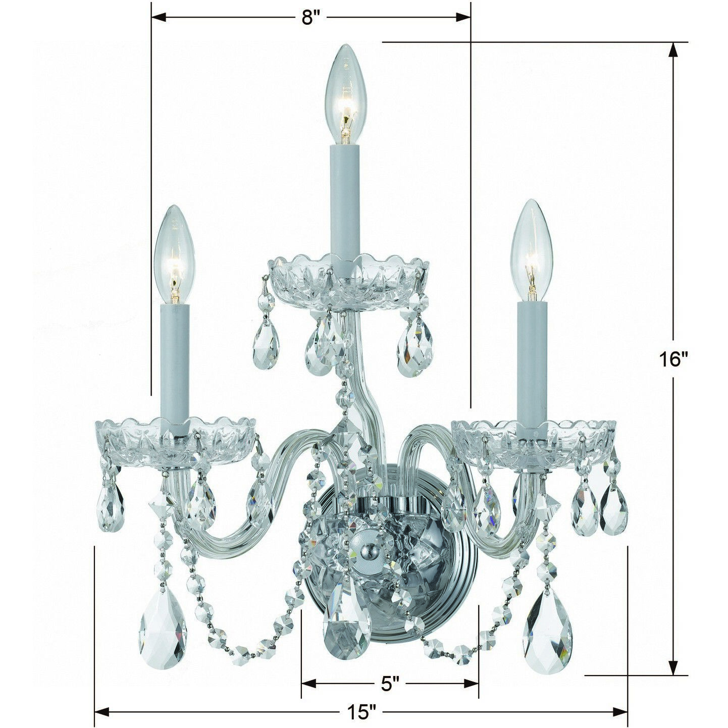 Traditional Crystal Sconce Wall Light in Clear Spectra, Polished Chrome