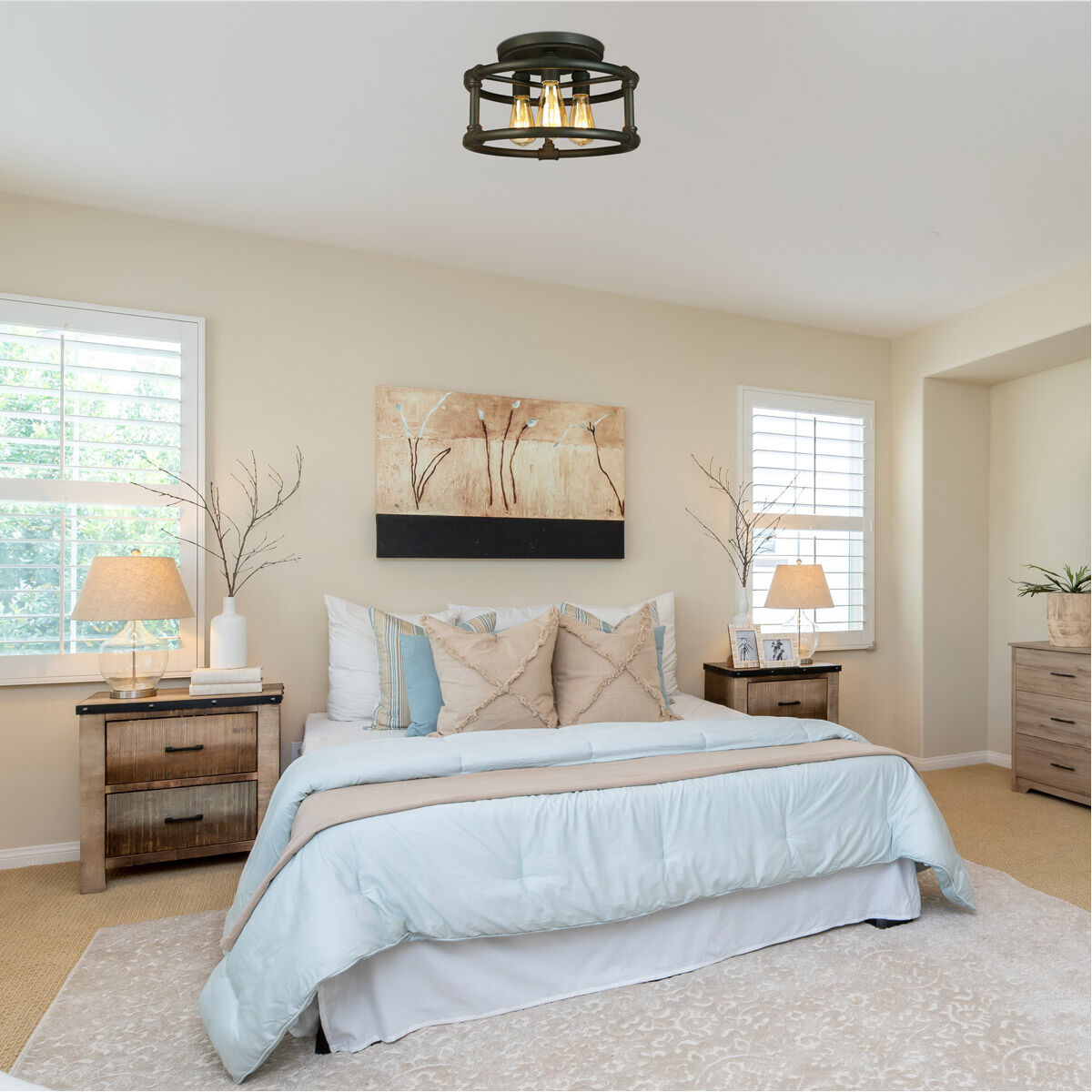 Wymer 3 Light 15 inch Matte Bronze Semi Flush Mount Ceiling Light