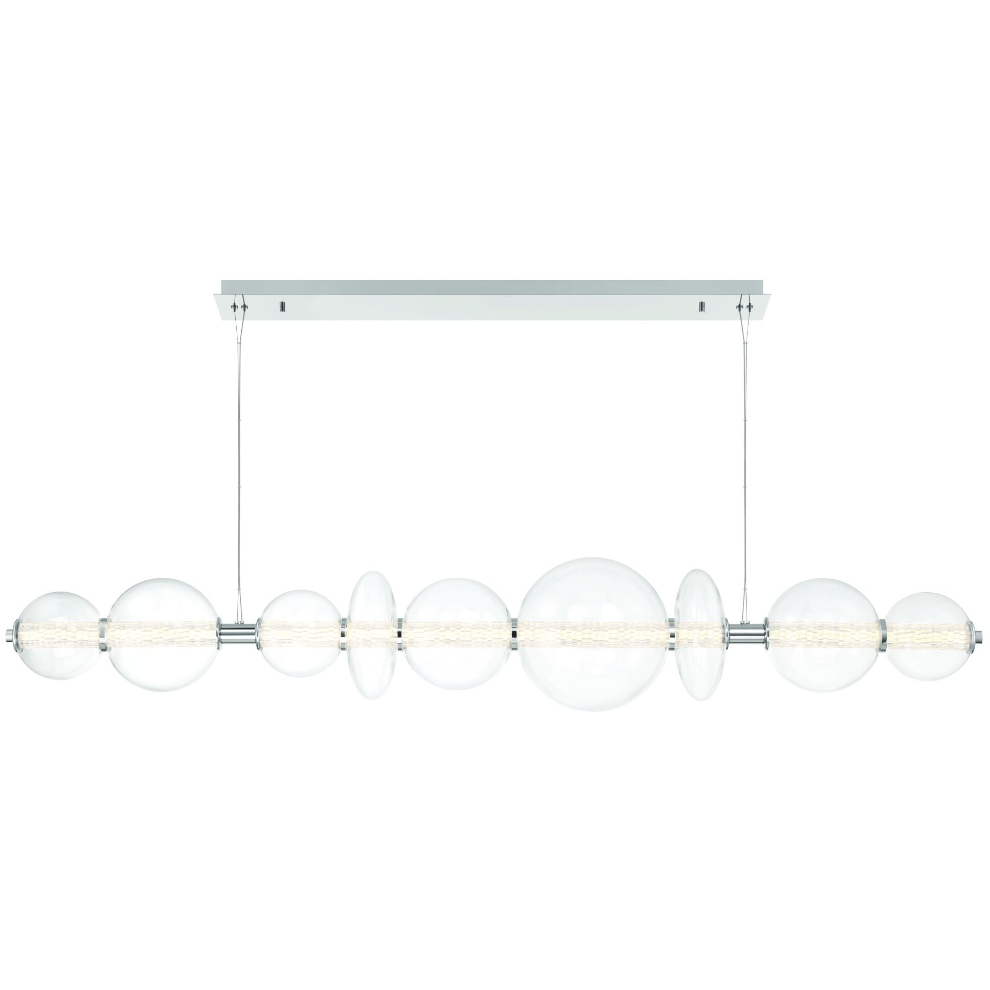 Atomo Linear Chandelier Ceiling Light in Chrome, Clear