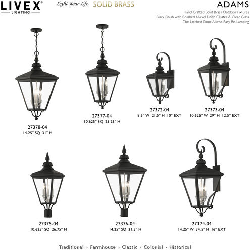 Adams 4 Light 14.25 inch Black with Brushed Nickel Finish Cluster Outdoor Extra Large Pendant Lantern Ceiling Light in Black with Brushed Nickel Accent