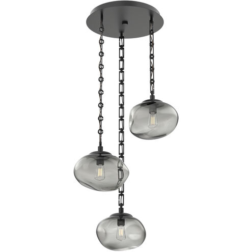 Nova 3 Light 22.2 inch Matte Black Multi-Pendant Ceiling Light in Smoke, Rectangular Chain