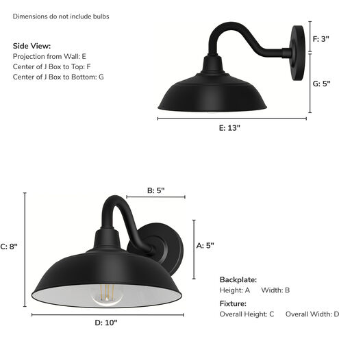 Mill Valley 1 Light 8 inch Matte Black and White Outdoor Wall Light, Small