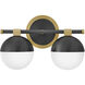 Bowie 2 Light 14.25 inch Lacquered Brass and Black Vanity Light Wall Light in Lacquered Brass with Black