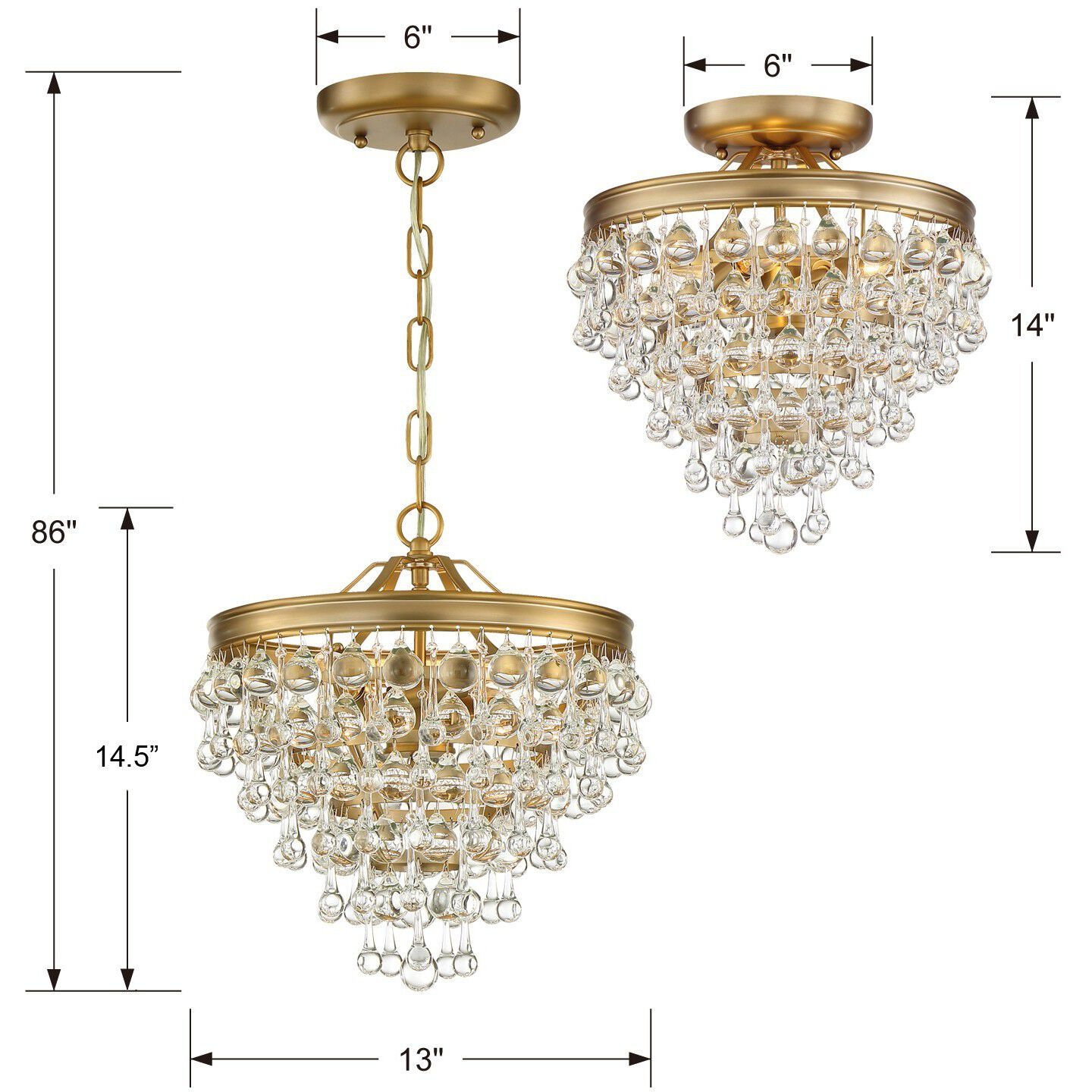 Calypso 3 Light 13 inch Vibrant Gold Semi Flush Ceiling Light