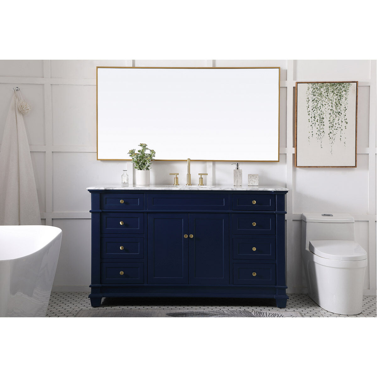 Wesley 60 X 21.5 X 35 inch Blue Vanity Sink Set