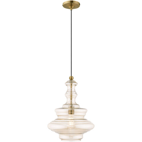 Art Glass 1 Light 12 inch Antique Brass Mini Pendant Ceiling Light