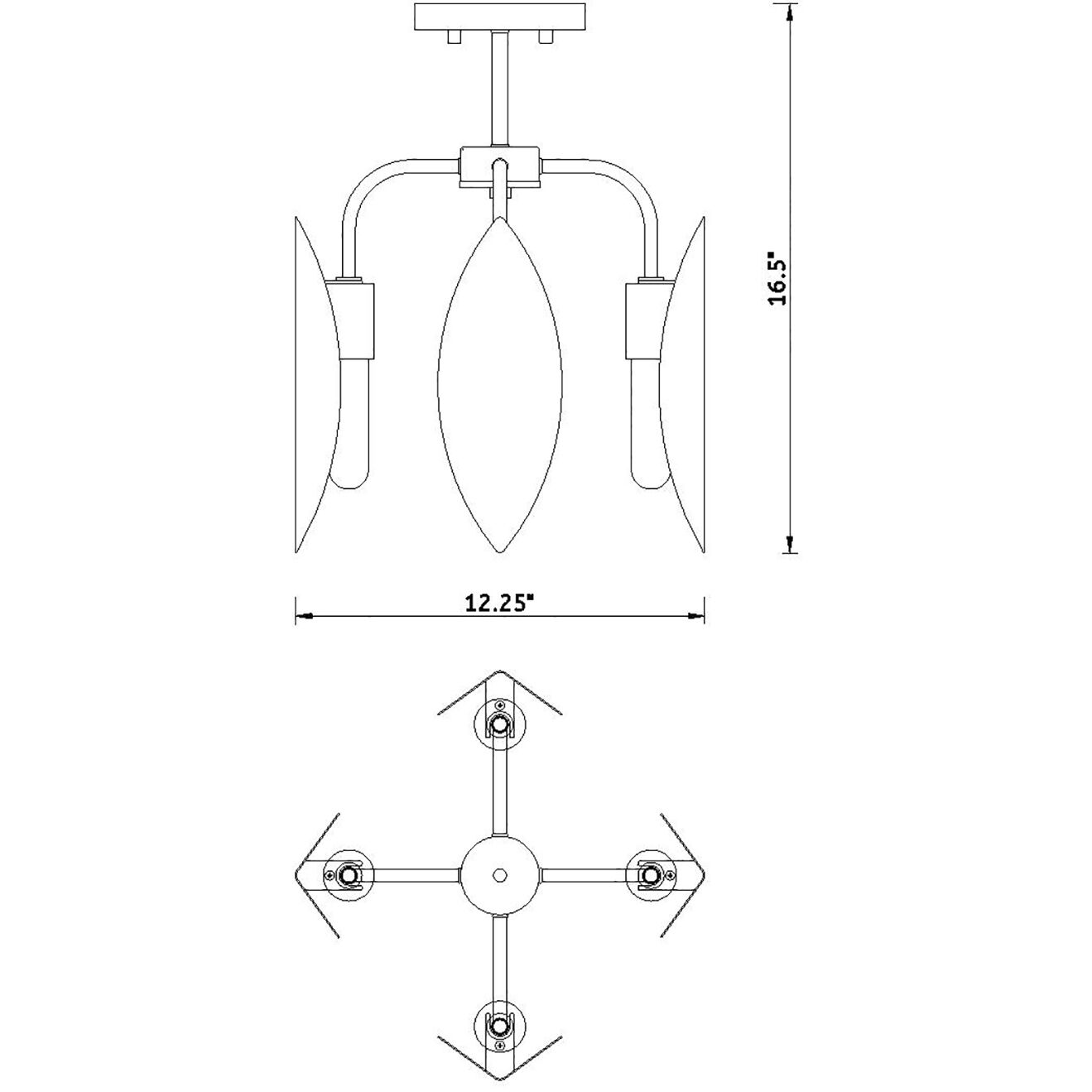 Eden 4 Light 12.25 inch Old Satin Brass Semi-Flush Mount Ceiling Light