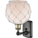 Ballston Farmhouse Rope 1 Light 8 inch Black Antique Brass Sconce Wall Light in White Glass with White Rope, Ballston