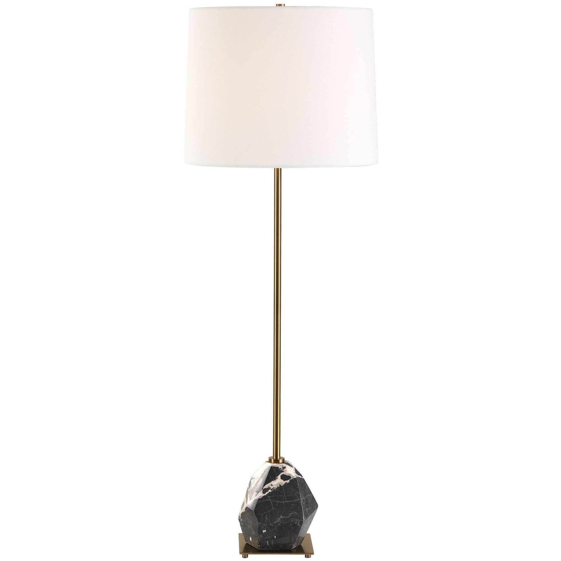 Rowland 37 inch 100.00 watt Black And White Panda Marble and Antique Brass Buffet Lamp Portable Light