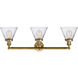 Franklin Restoration Large Cone LED 32 inch Brushed Brass Bath Vanity Light Wall Light in Clear Glass, Franklin Restoration