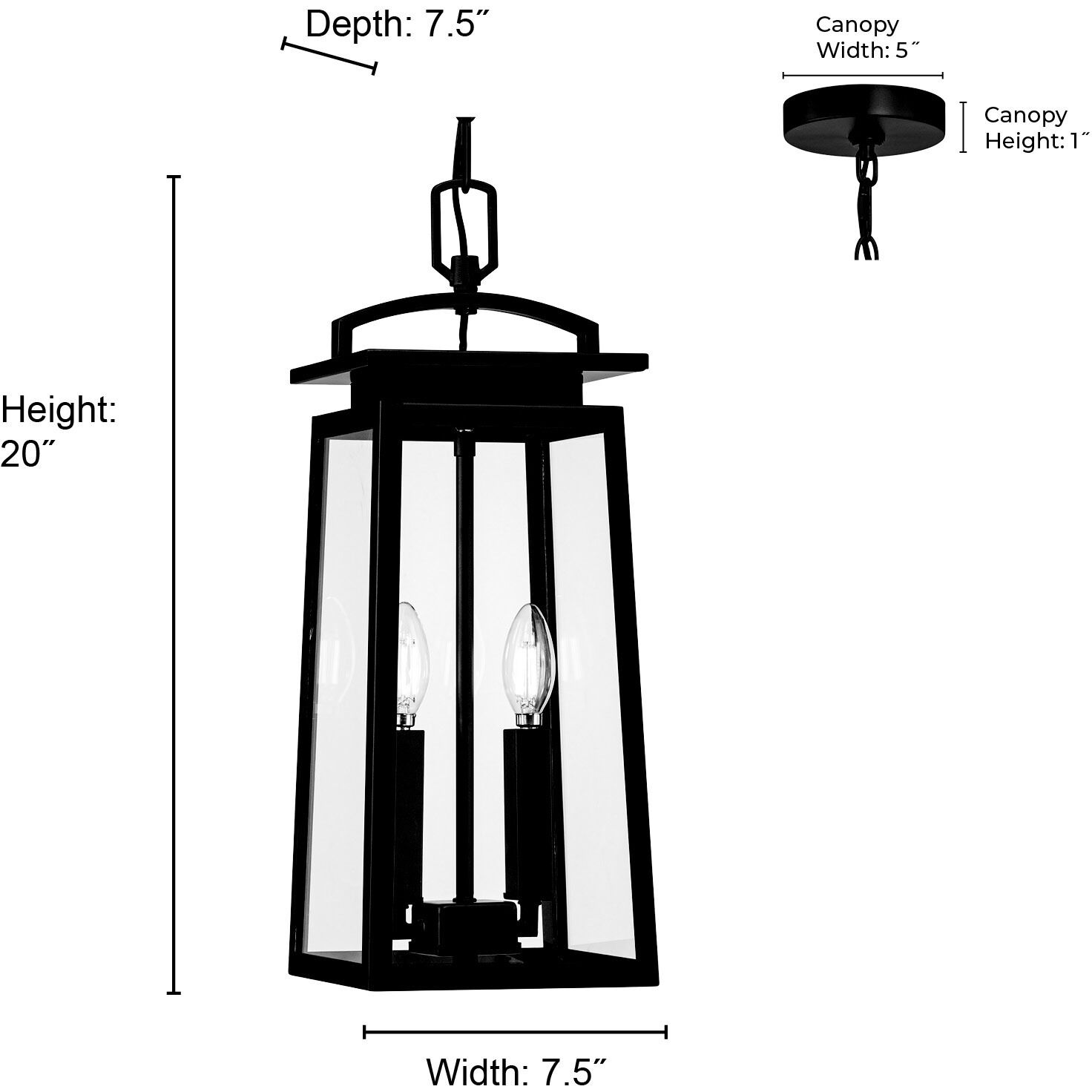 Kendrix 2 Light 7.5 inch Powder Coated Black Outdoor Hanging Lantern