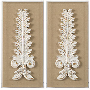 3-Dimensional Leaf Brown / Washed White Wall Art, Rectangle