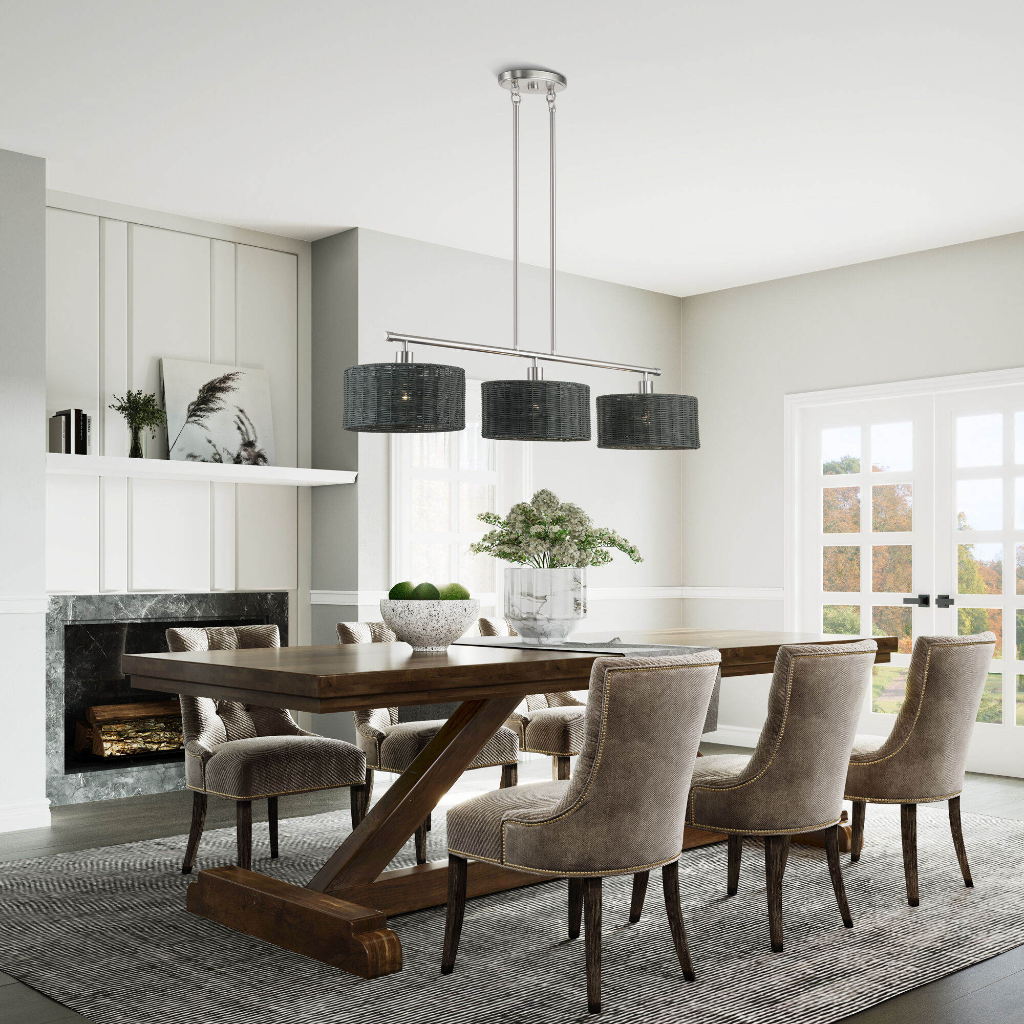 Weavington 3 Light 46 inch Brushed Nickel Linear Chandelier Ceiling Light, Extra Large