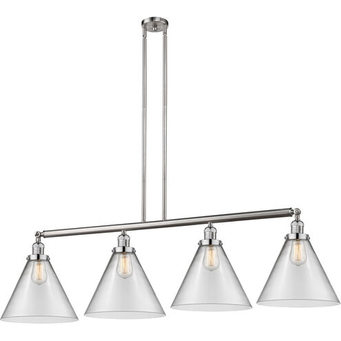 Franklin Restoration X-Large Cone 4 Light 56 inch Brushed Satin Nickel Island Light Ceiling Light in Clear Glass, Franklin Restoration