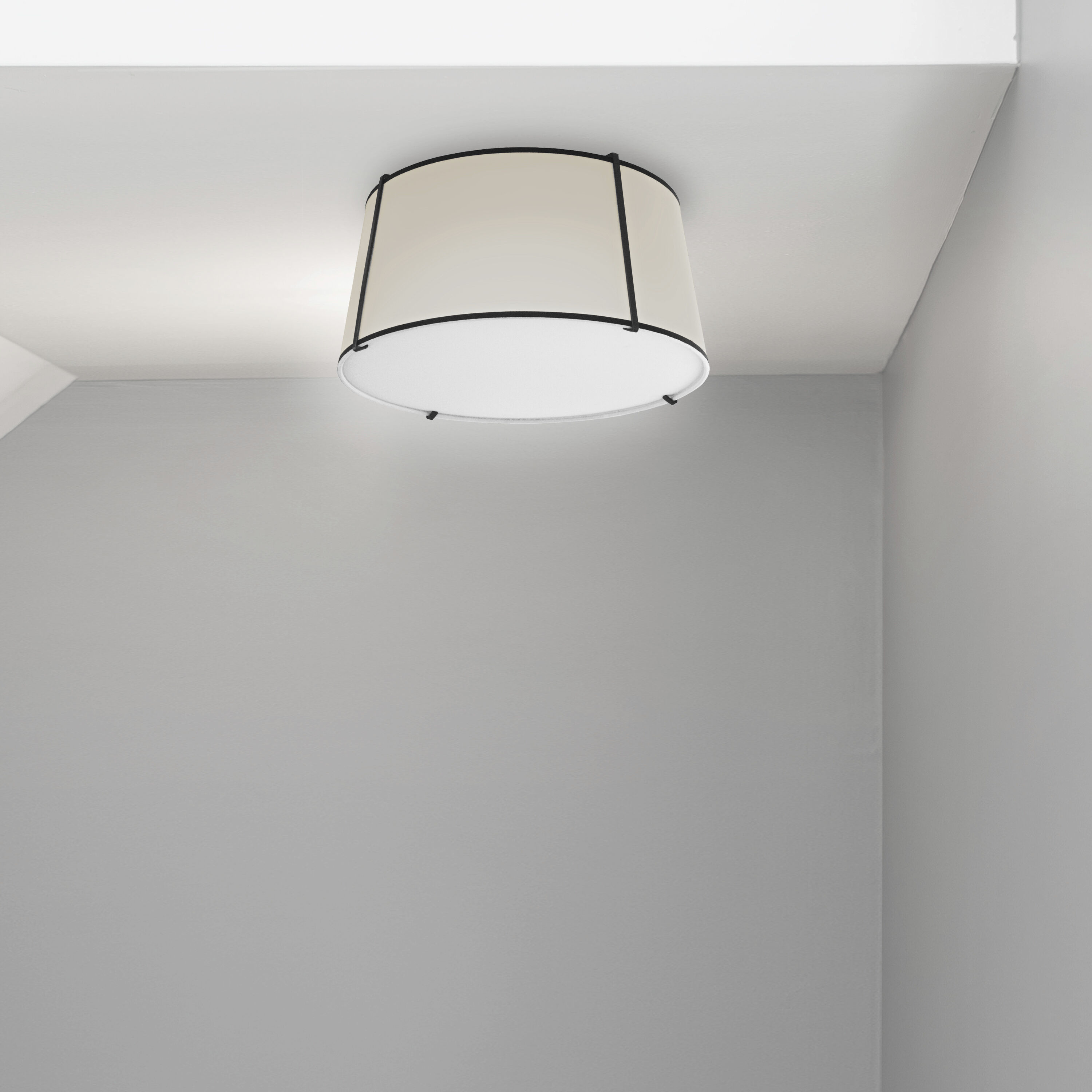 Trapezoid 3 Light 16 inch Black with Cream Flush Mount Ceiling Light