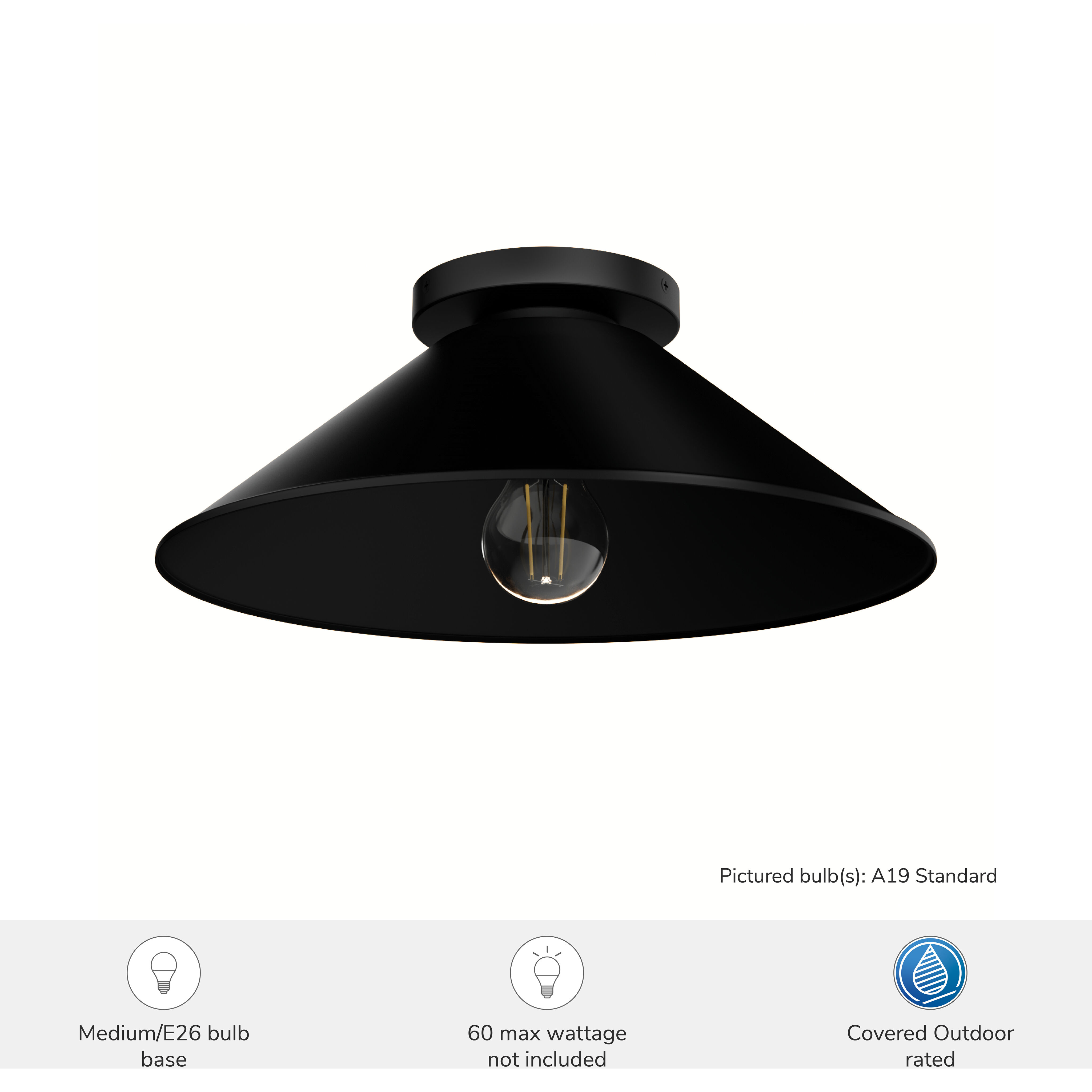Skyflow 1 Light 14 inch Matte Black Outdoor Flush Mount, Medium