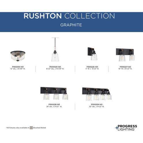 Rushton 3 Light 24 inch Graphite Bath Vanity Wall Light