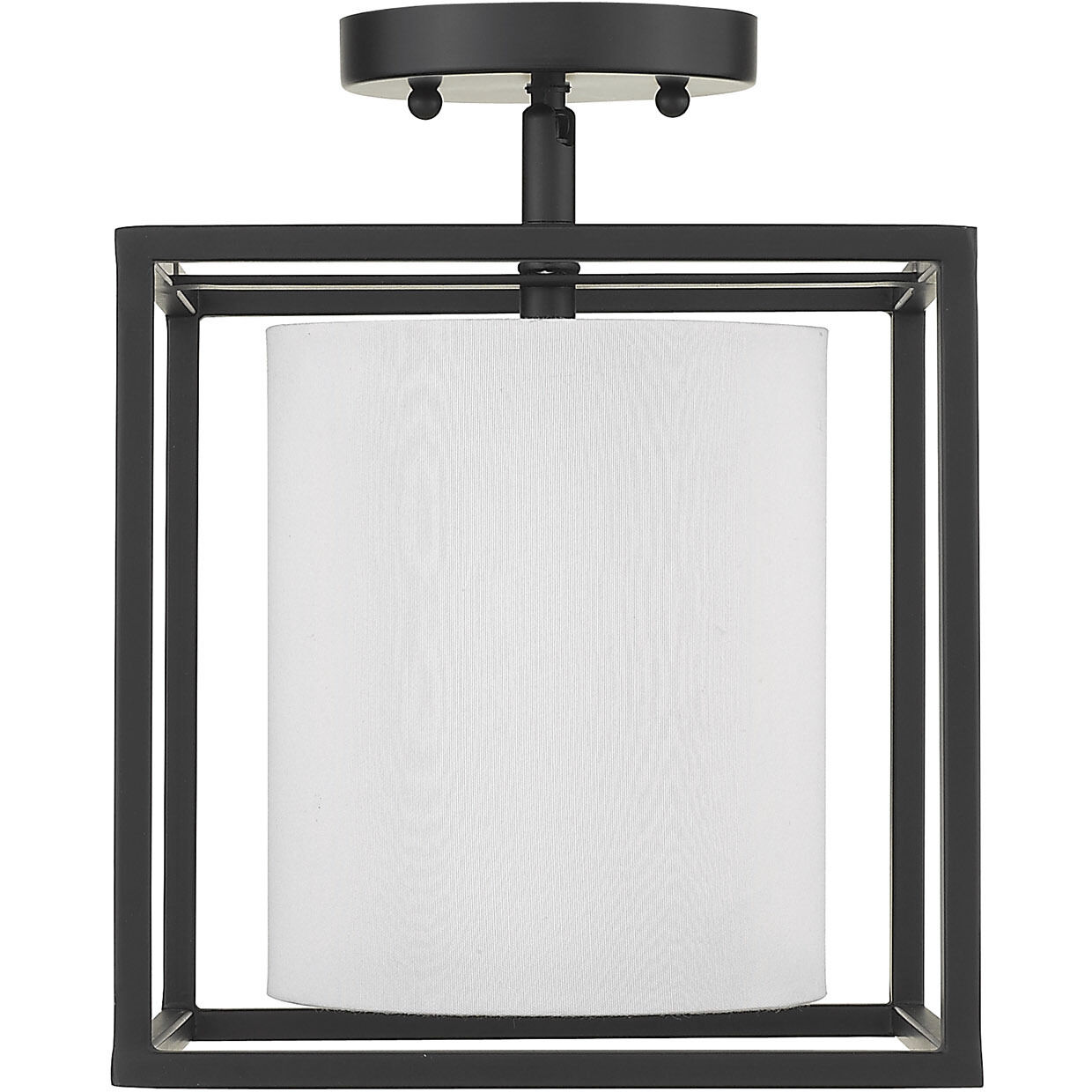 Manhattan 1 Light 9 inch Matte Black Semi-Flush Mount Ceiling Light, Damp