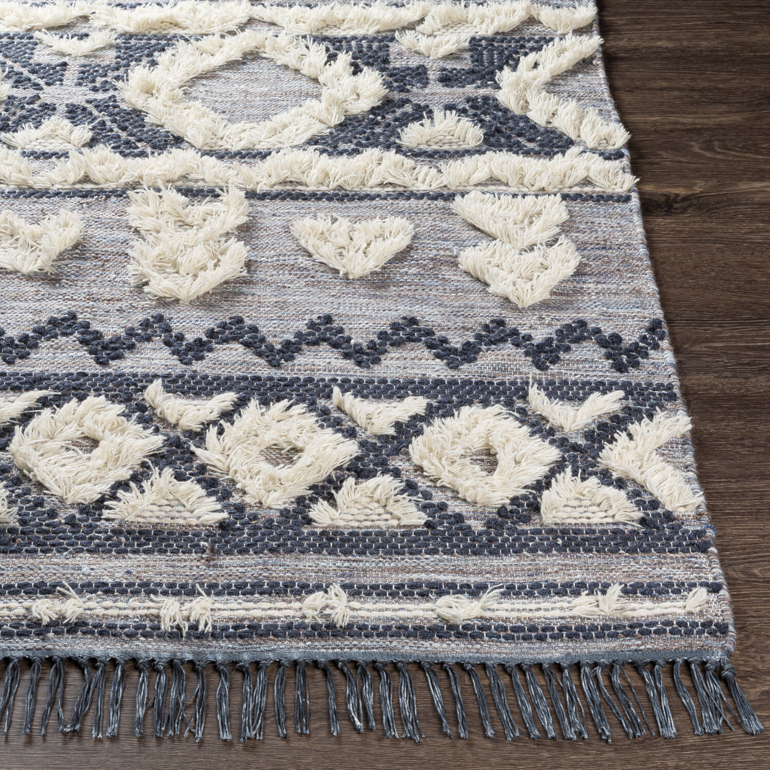 Cheyenne 120 X 96 inch Ink Blue/Dark Blue/Light Blue/Brown/Cream Handmade Rug
