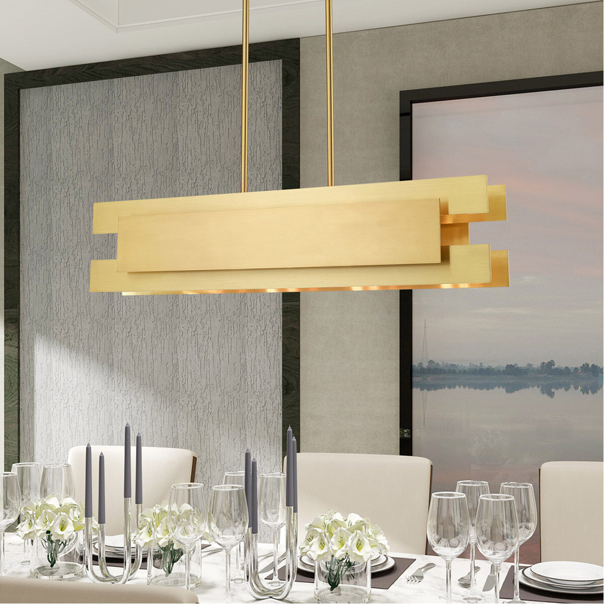 Varick 4 Light 36 inch Satin Brass Linear Chandelier Ceiling Light