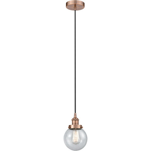 Edison Beacon 1 Light 6 inch Antique Copper Mini Pendant Ceiling Light