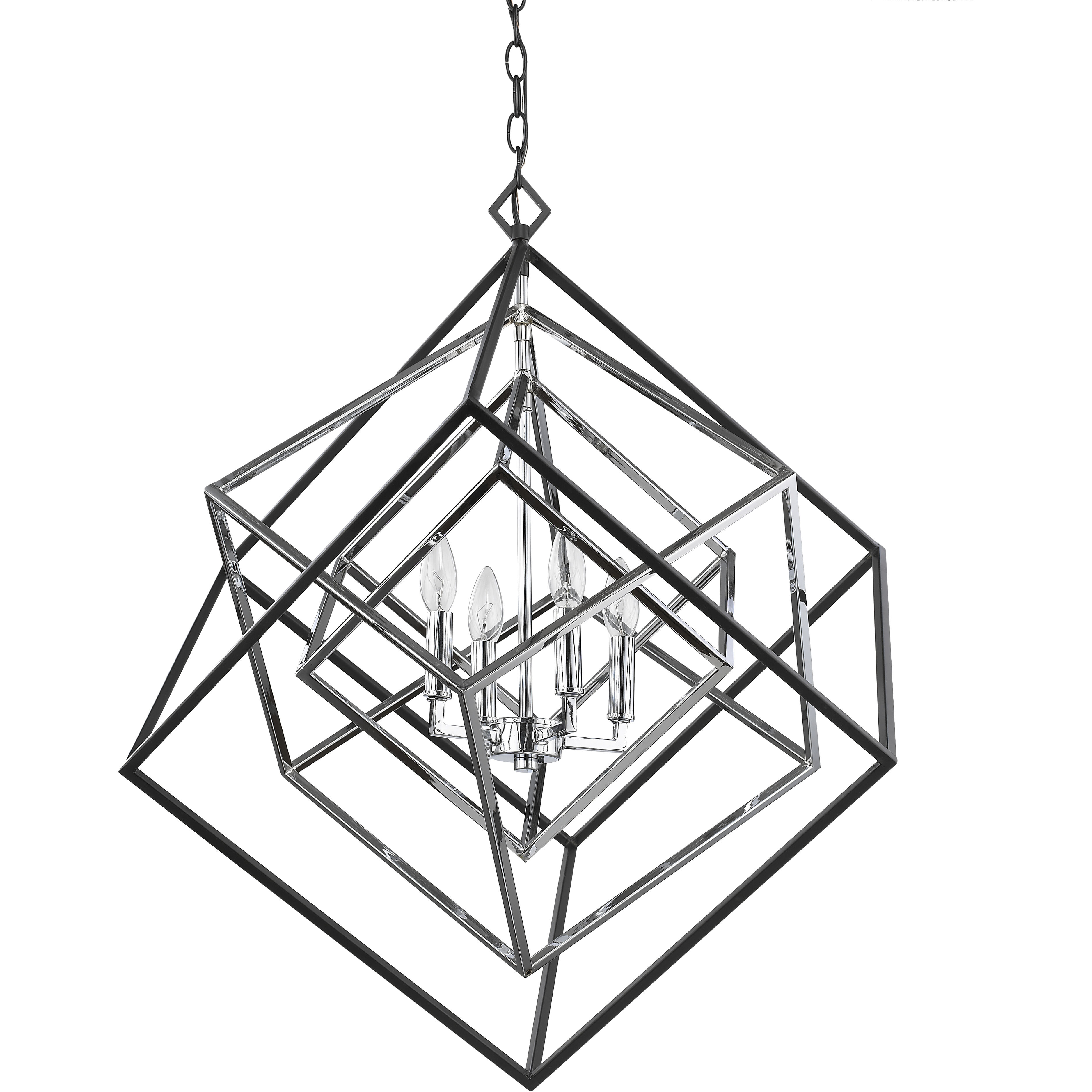 Euclid 4 Light 29.5 inch Chrome and Matte Black Chandelier Ceiling Light