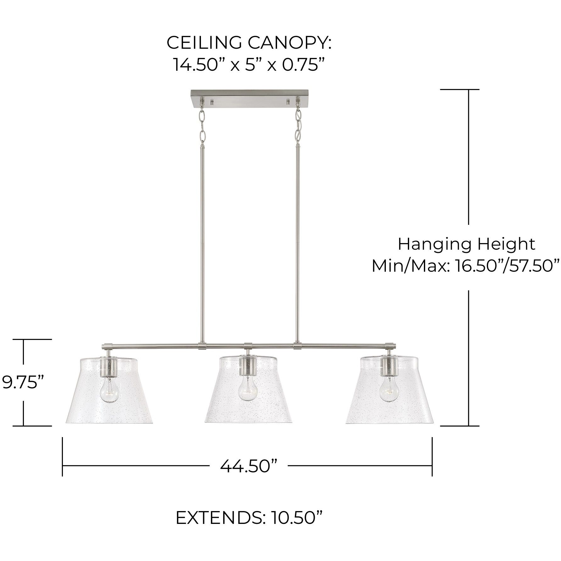Baker 3 Light 44.5 inch Brushed Nickel Island Ceiling Light