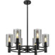 Crown Point 6 Light 24 inch Matte Black Chandelier Ceiling Light in Light Smoke Glass