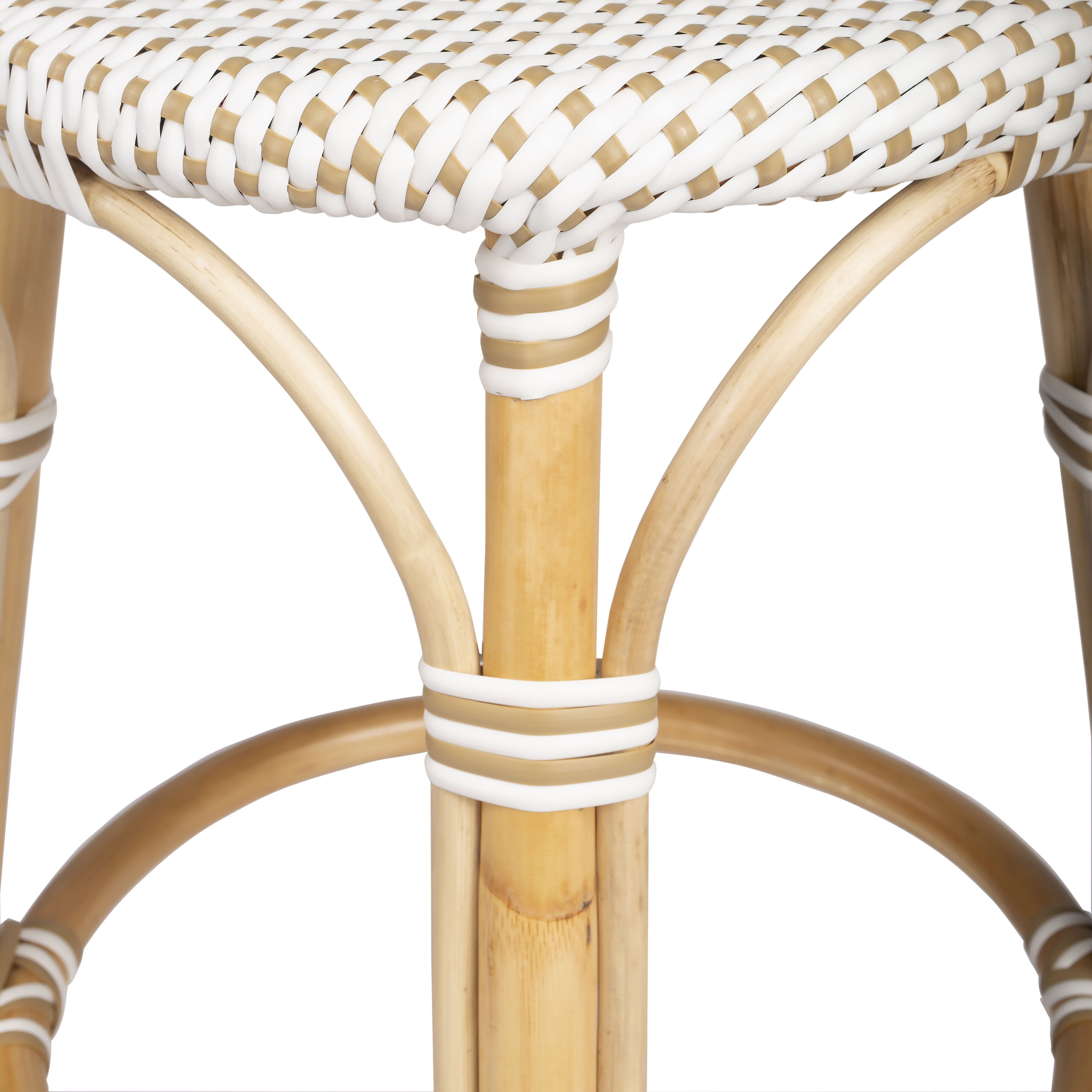 Tobias Beige & White Rattan Bar Stool