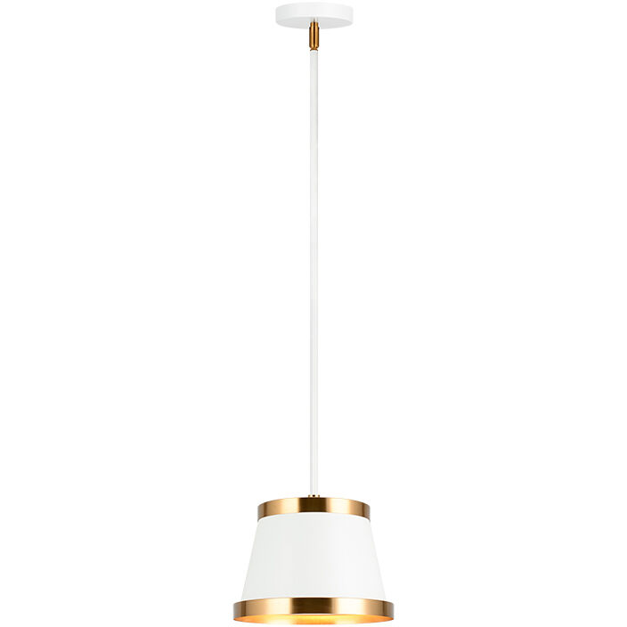 Caske 1 Light 8.38 inch White Pendant Ceiling Light in White and Aged Gold Brass