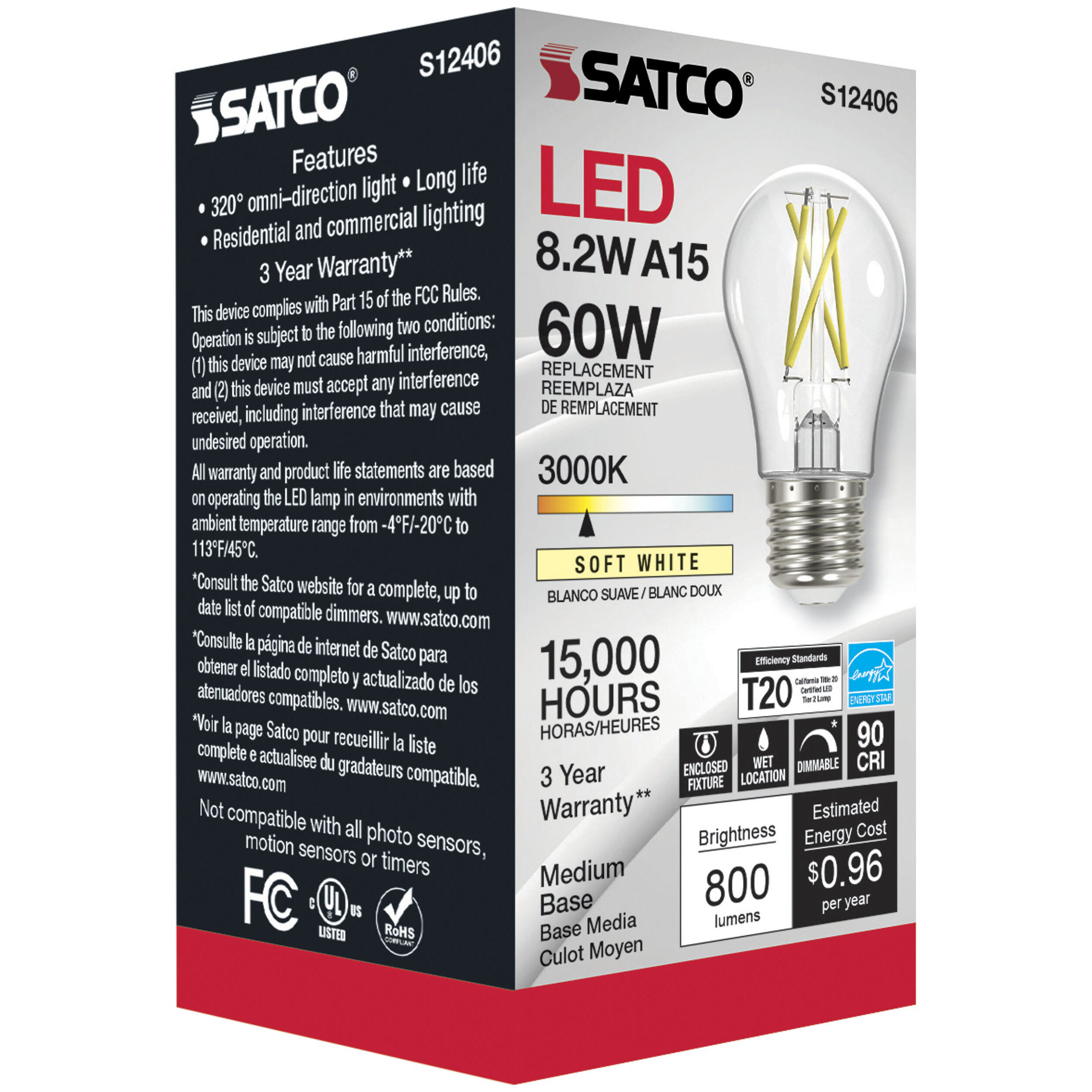 Lumos LED Medium 8.20 watt 120 3000K Light Bulb
