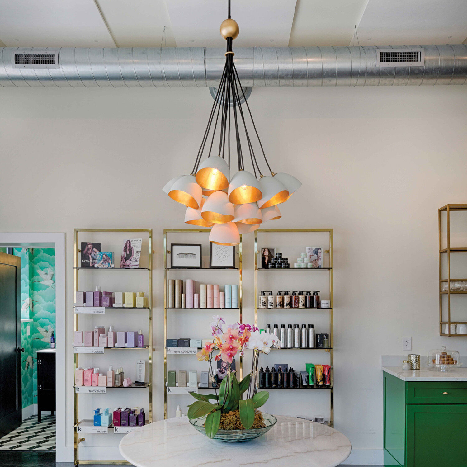 Lisa McDennon Nula 15 Light 26 inch Shell White with Gold Leaf Indoor Chandelier Ceiling Light