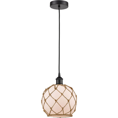 Edison Farmhouse Rope 1 Light 8 inch Matte Black Mini Pendant Ceiling Light