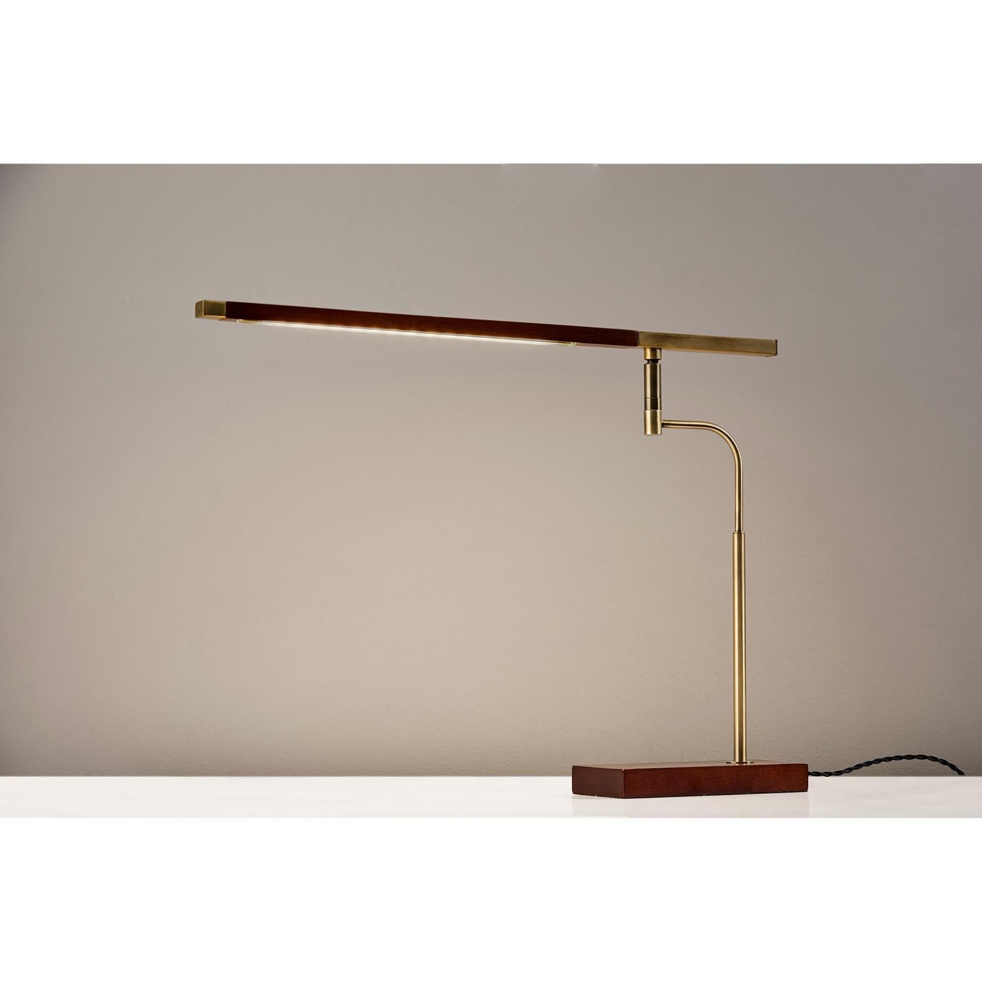 Barrett 17 inch 7.00 watt Walnut with Antique Brass Accents Desk Lamp Portable Light, with USB Port 