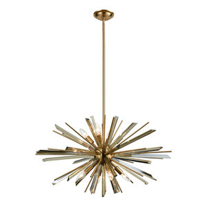 Palisades Ave. 8 Light 32 inch Antique Brass Hanging Chandelier Ceiling Light in Champagne Glass 